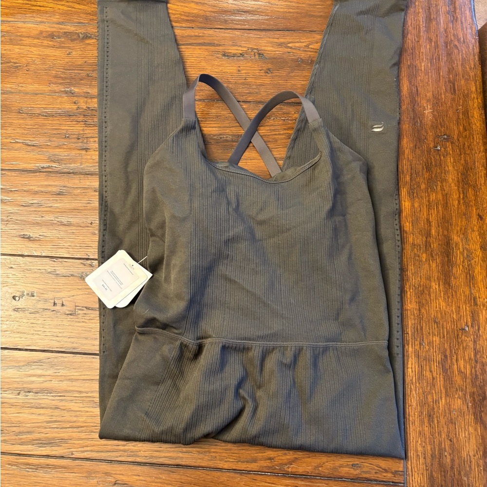 Fabletics Taupe Slate Ribbed Jumpsuit
